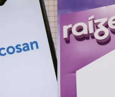 Logotipos da Cosan e da Raízen em imagem institucional do setor de energia