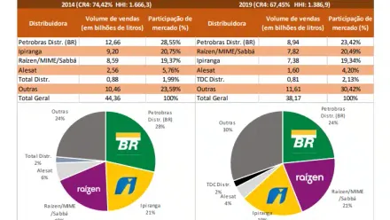 Market share das distribuidoras de combustíveis no Brasil entre 2014 e 2019