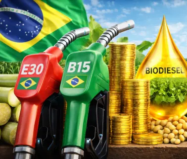 Ilustração mostra gasolina E30 e diesel B15 com biocombustíveis no Brasil