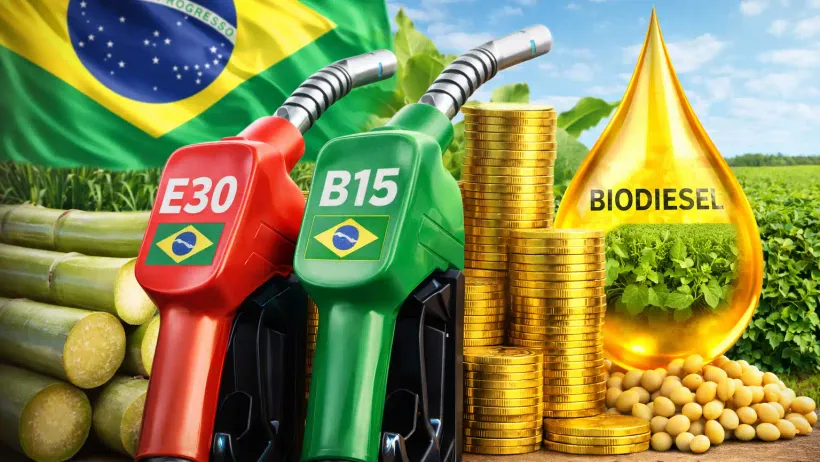 Ilustração mostra gasolina E30 e diesel B15 com biocombustíveis no Brasil