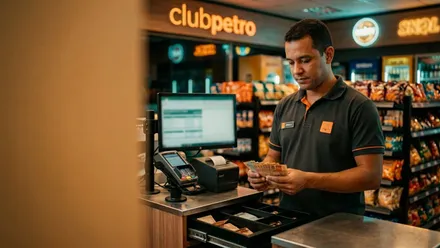 Frentista fechando o caixa do posto de combustível conferindo os valores